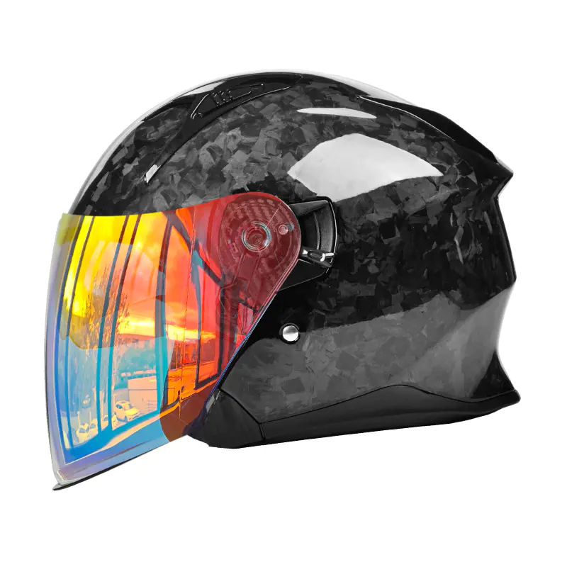 Topi keledar Motosikal Muka Terbuka Gentian Karbon OF811 DOT Topi Keledar Visor Berganda Diperakui