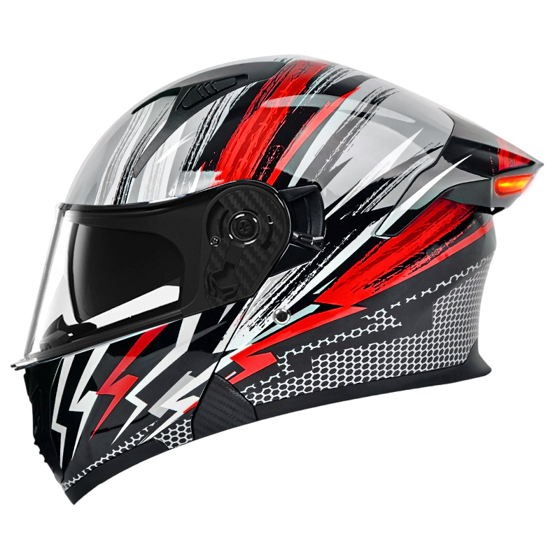 Topi keledar Motosikal Lampu Belakang Keselamatan Kecerdasan LED K9 Topi keledar Flip Up Diperakui DOT