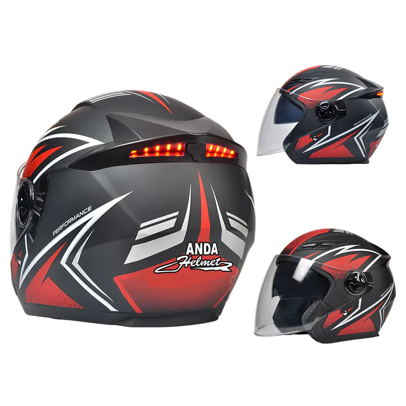 166 Lampu Belakang Keselamatan LED Topi Keledar Motosikal Muka Terbuka Topi keledar DOT Diperakui