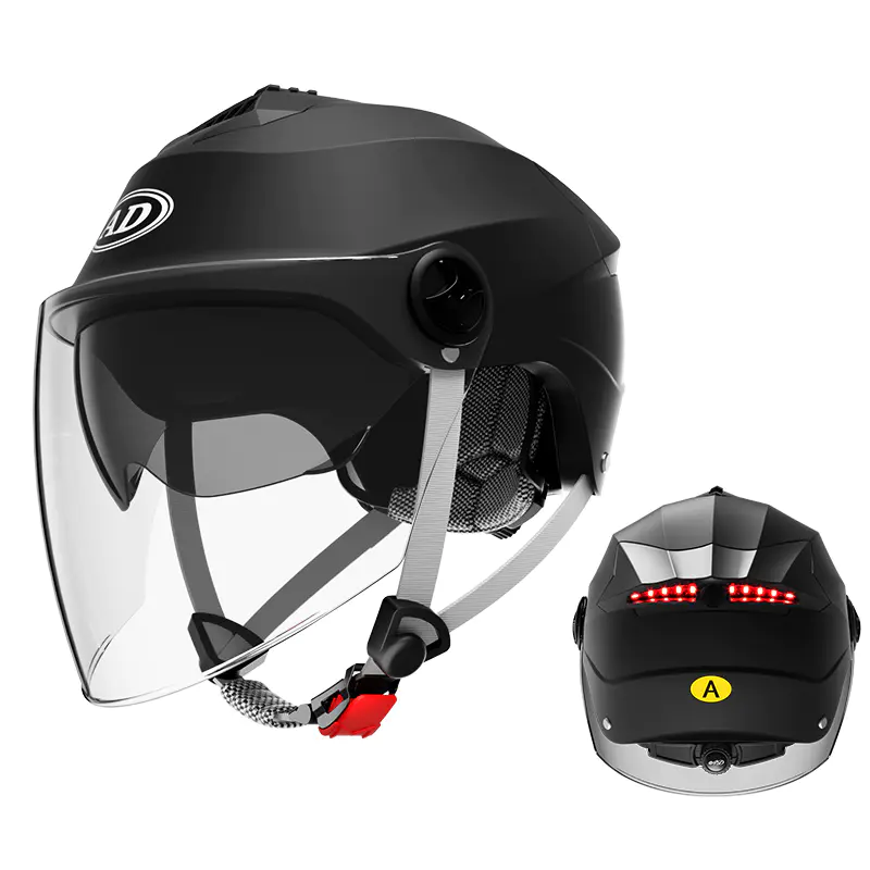 818 Lampu Belakang Keselamatan LED Separuh Muka Motosikal Topi Keledar Visor Berganda